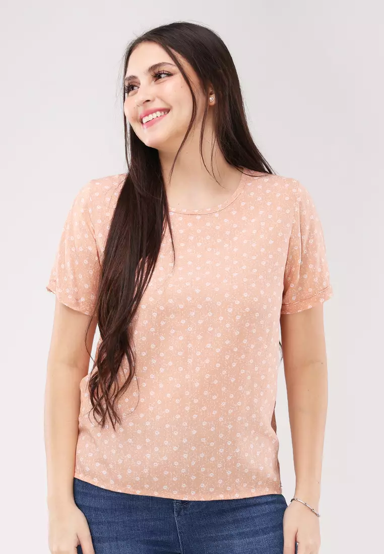 Woven Printed Rayon Short Sleeves Blouse