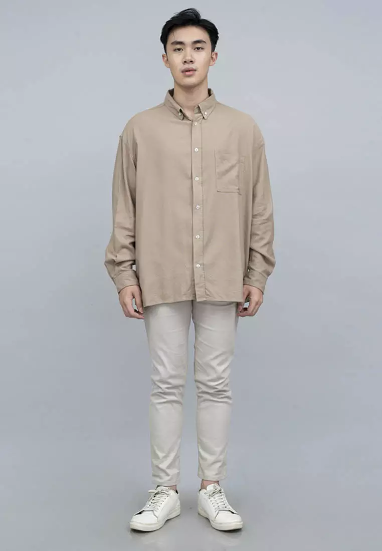 Houseofcuff Kemeja Pria Oversize/Outer Linen Look Unisex Krem