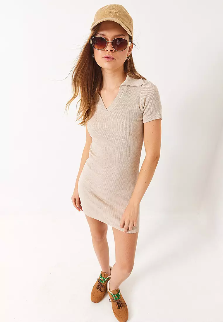 Women's Camisole Polo Neck Mini Basic Dress 60284008