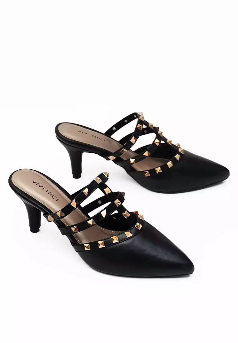 VIVI NICI - Annchi Sandal Mules Hak 7 cm Black Solid