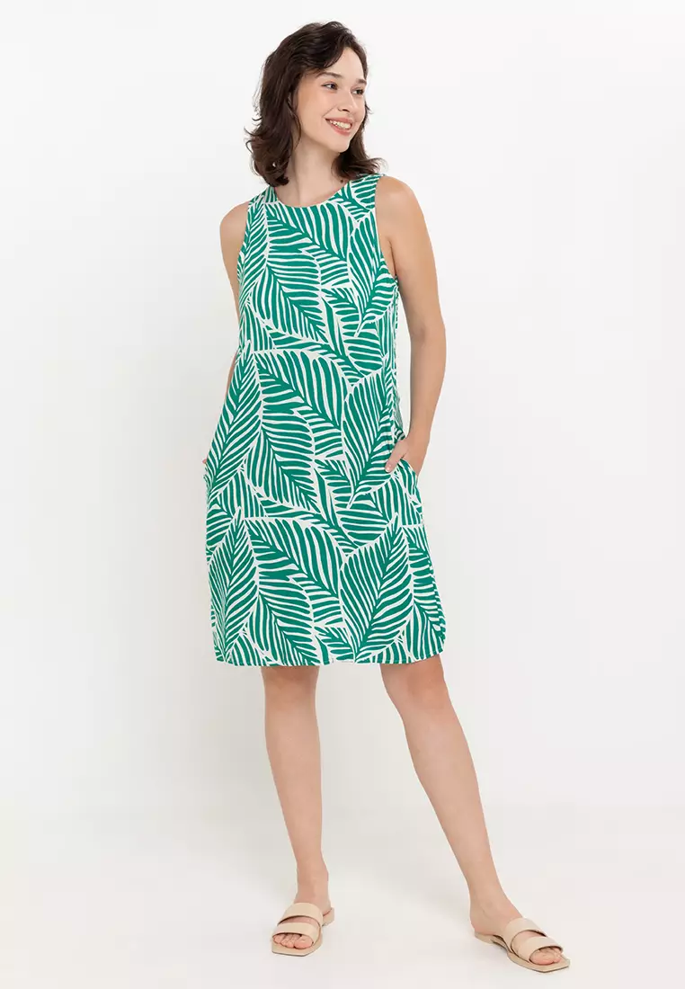 Cleafy Foliage Print Tent Dress
