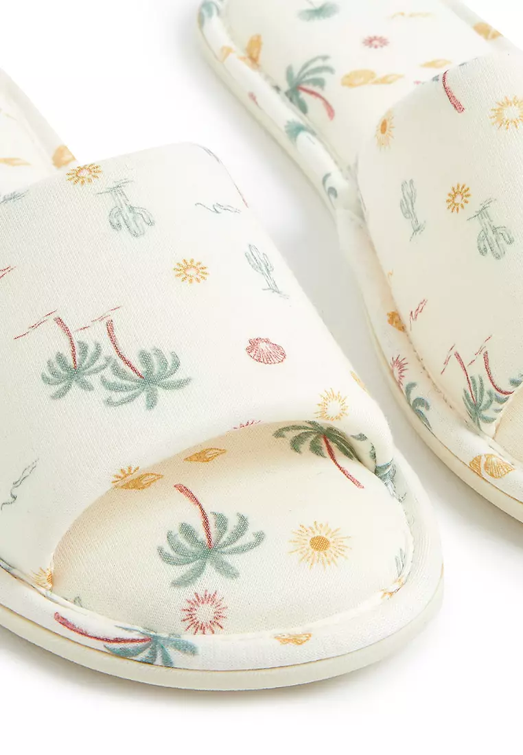 Jual Marks Spencer Palm Print Open Toe Mule Slippers Original