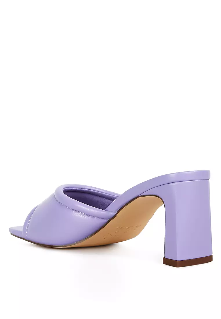 Purple Quilted Block Heeled Sandals