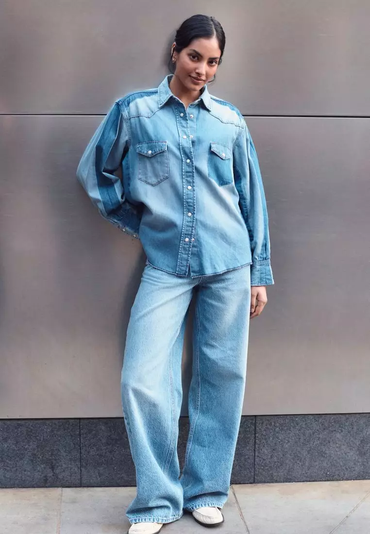 Mid Blue Wide Leg Jeans