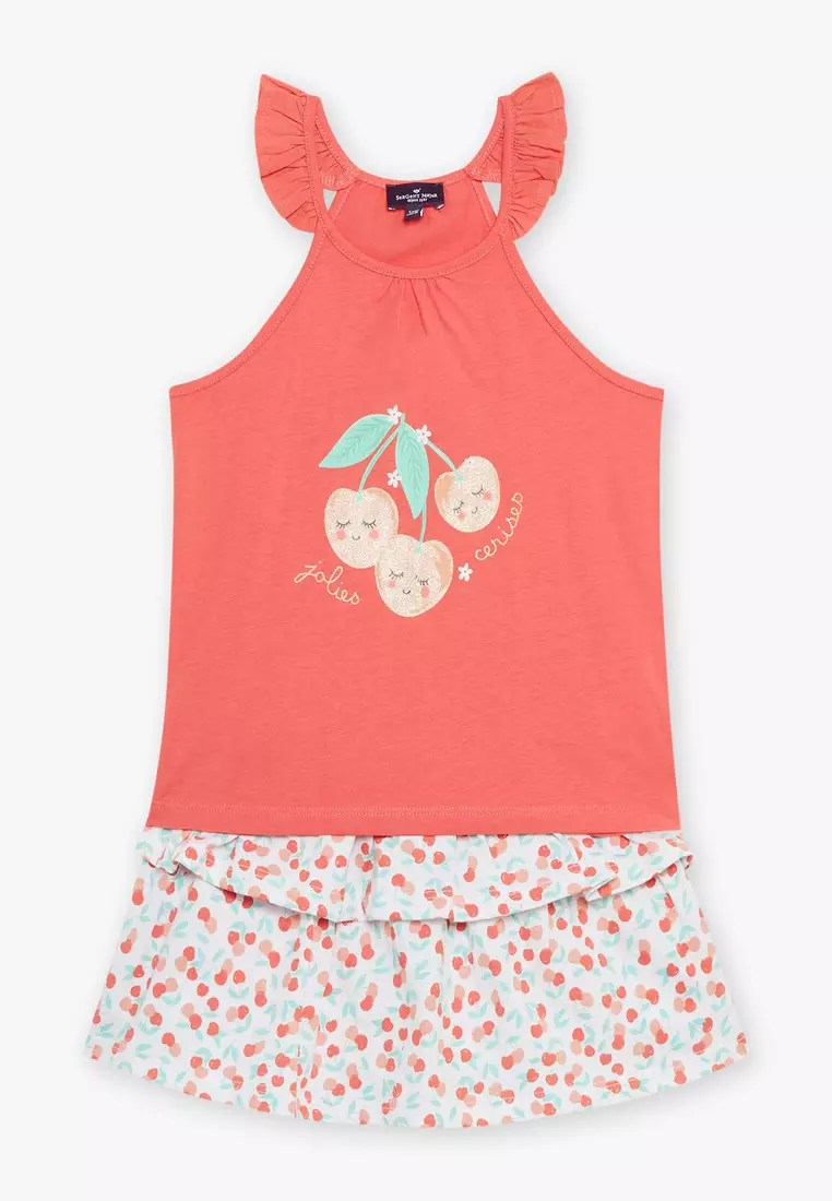 Cherry Pattern Top and Skirt Set