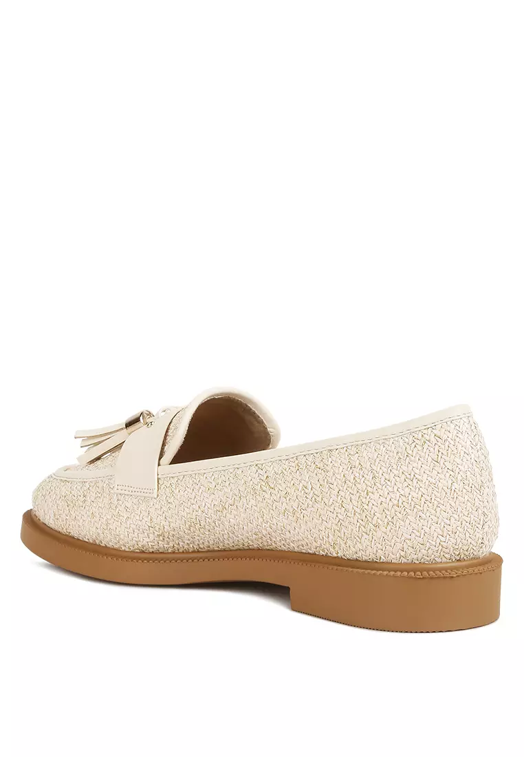 Cream Tassle Detail Rafia Loafers