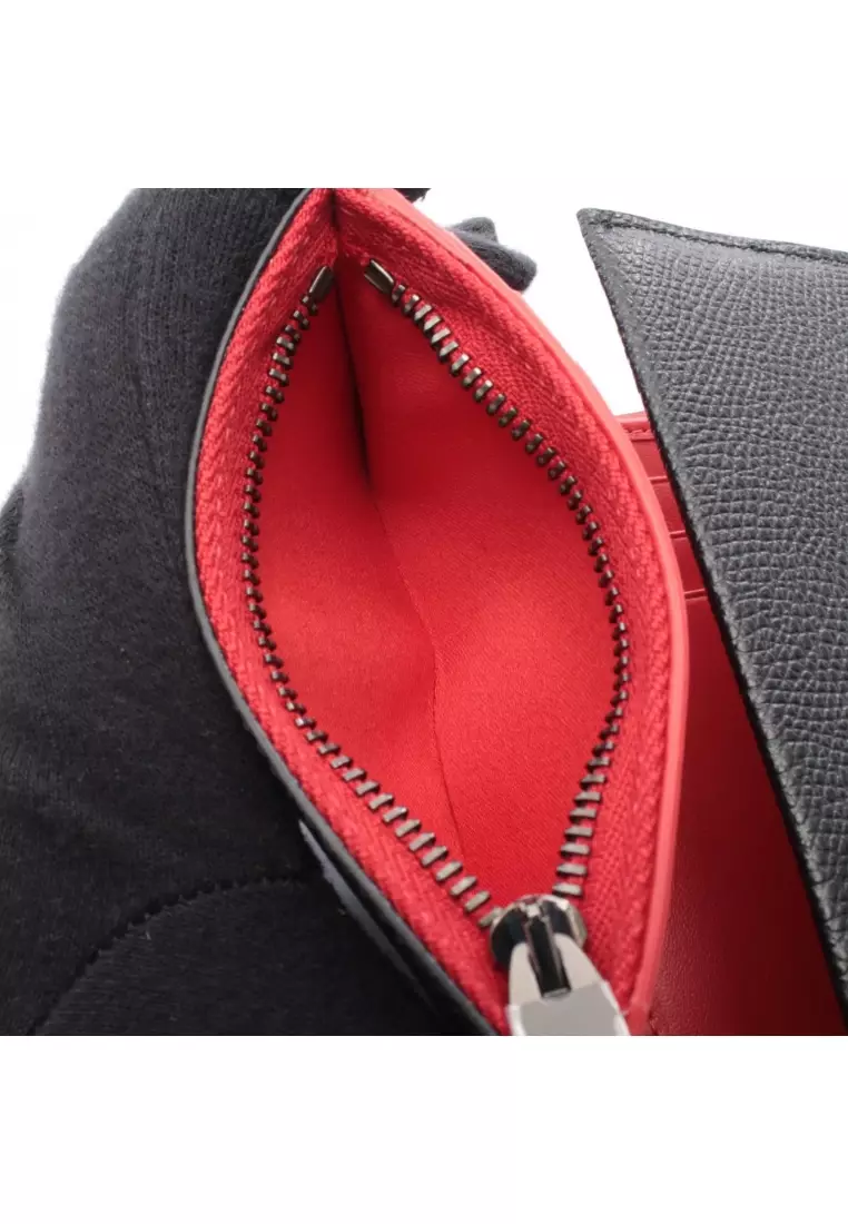 Pre-Loved CHRISTIAN LOUBOUTIN Mooncrest trifold wallet leather black Red