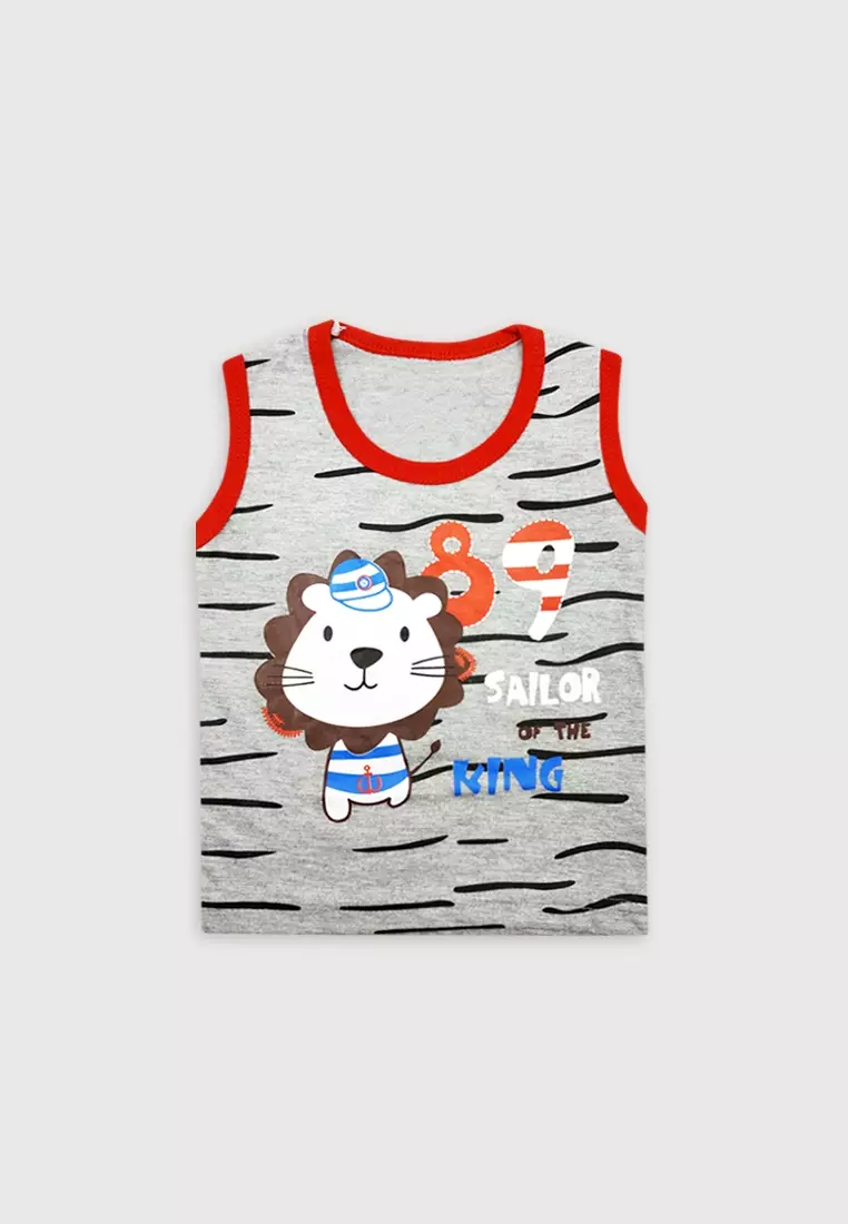 Wakakids Baju Singlet Bayi Anak Laki Laki Setelan Celana Jeans Lion King 3440 Abu