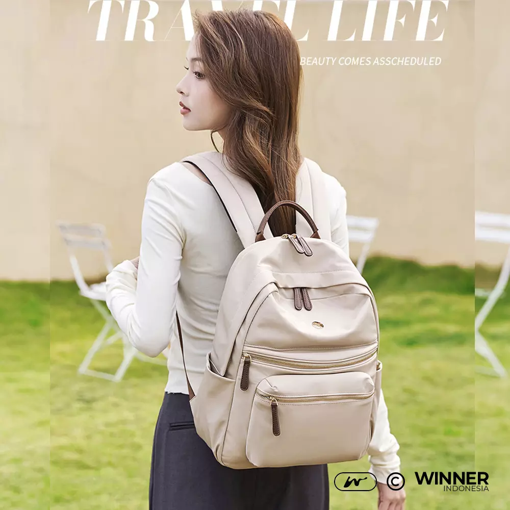 Tas Ransel Laptop 13 inch Oxford Anti-Air Backpack Korean Style (T14-028-6528) Warna Khaki 13 inch