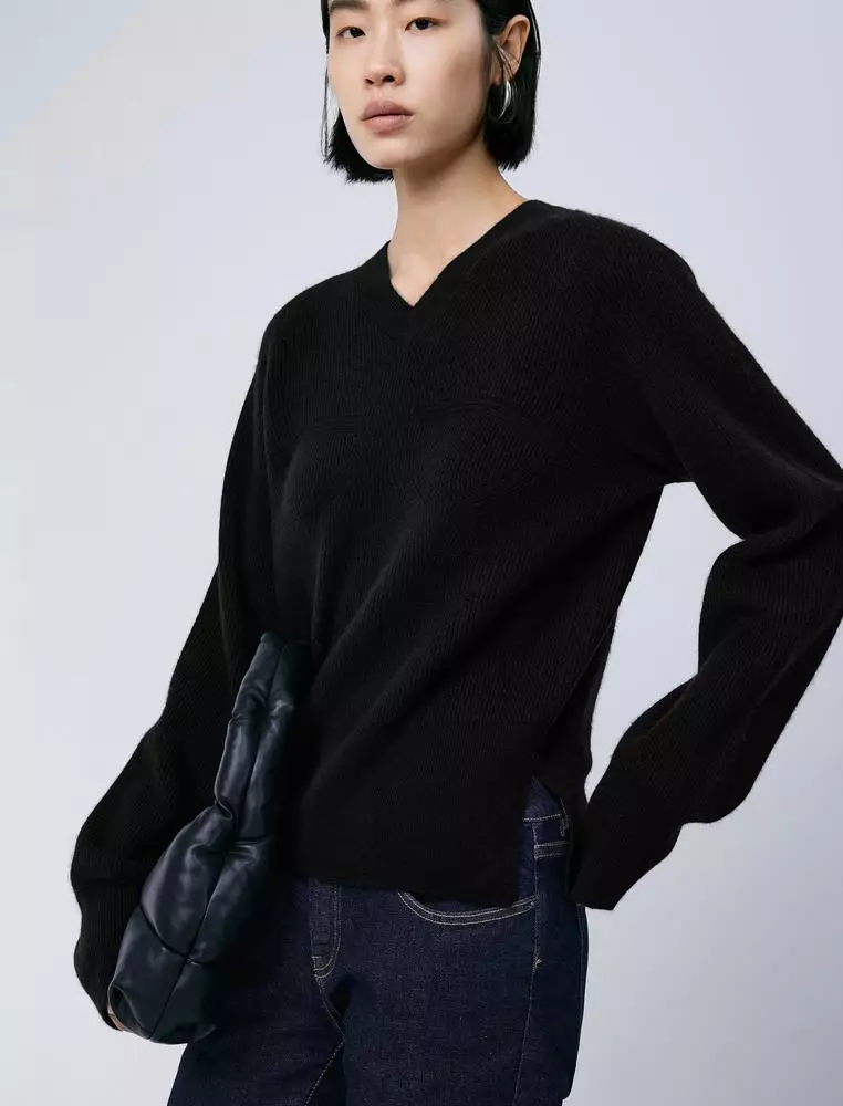 V-Neck Long Sleeve Pullover Cashmere Sweater