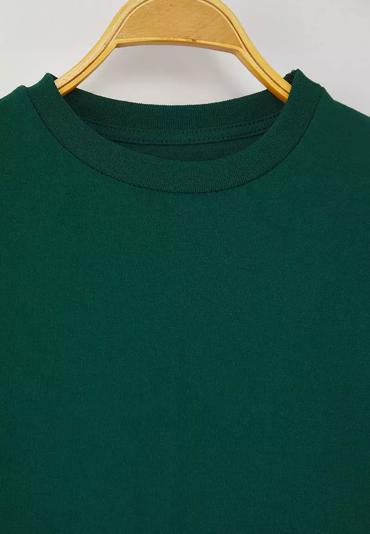 Emerald Green Printed Regular Fit Knitted Boys T-Shirt