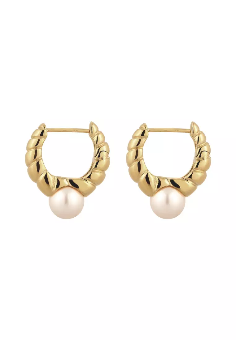 Anting Perhiasan Perak 925 Wanita Creole Elegant White Pearl Gold Plated