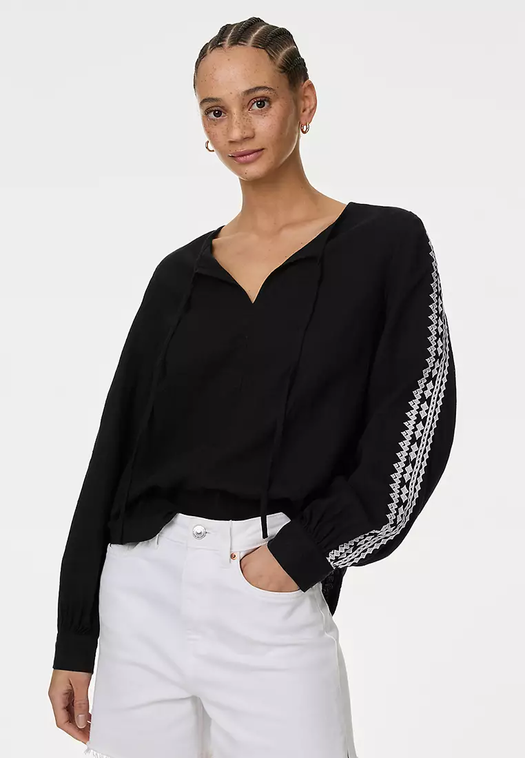 marks and spencer tie neck blouse