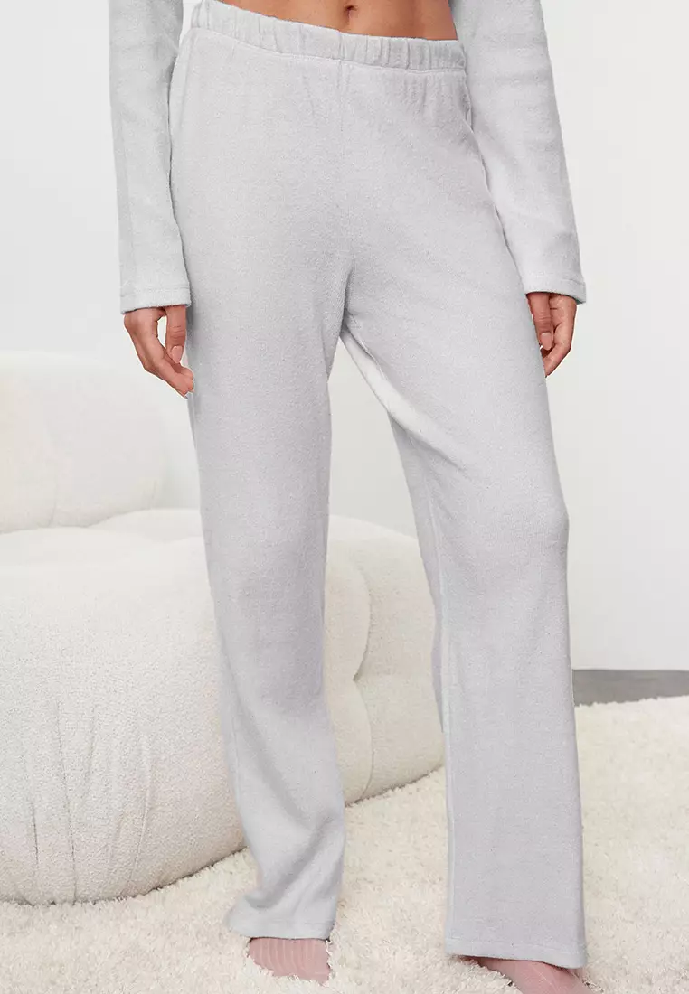 Brushed Soft Ribbed Cardigan Knitted Pajama Set