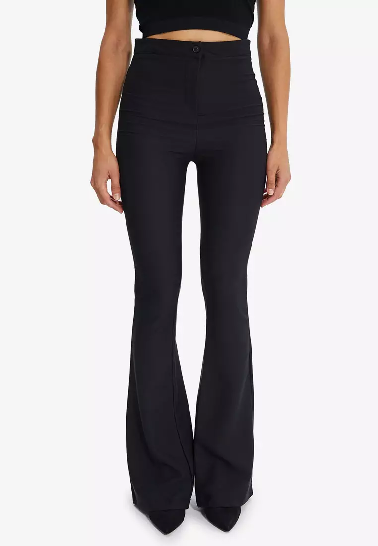 Abercrombie & Fitch FOLD OVER FLARE - Trousers - black 