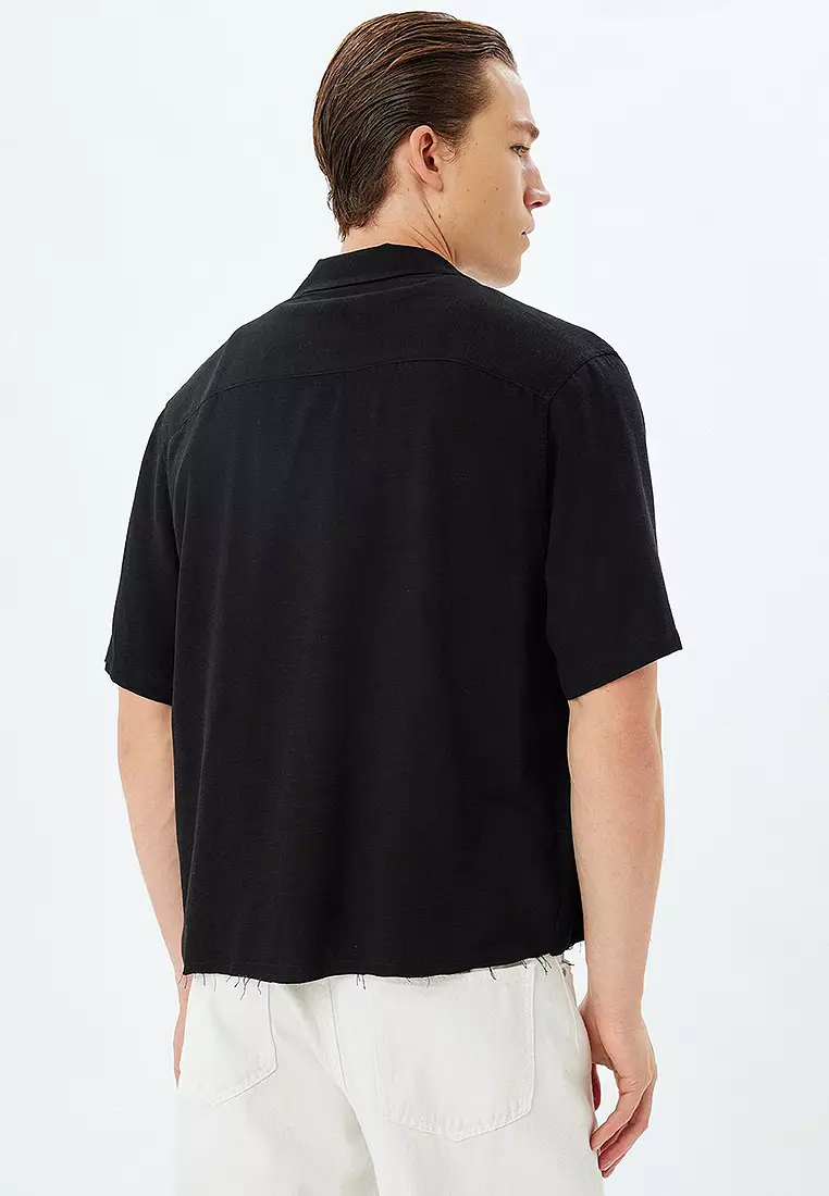 Basic Shirt Boxy Short Sleeve Buttoned Viscose Linen Blend