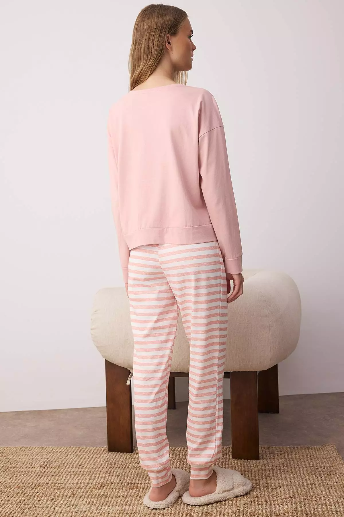 Pink 100% Cotton Teddy Bear Knitted Pajama Set Thmaw21Pt0302