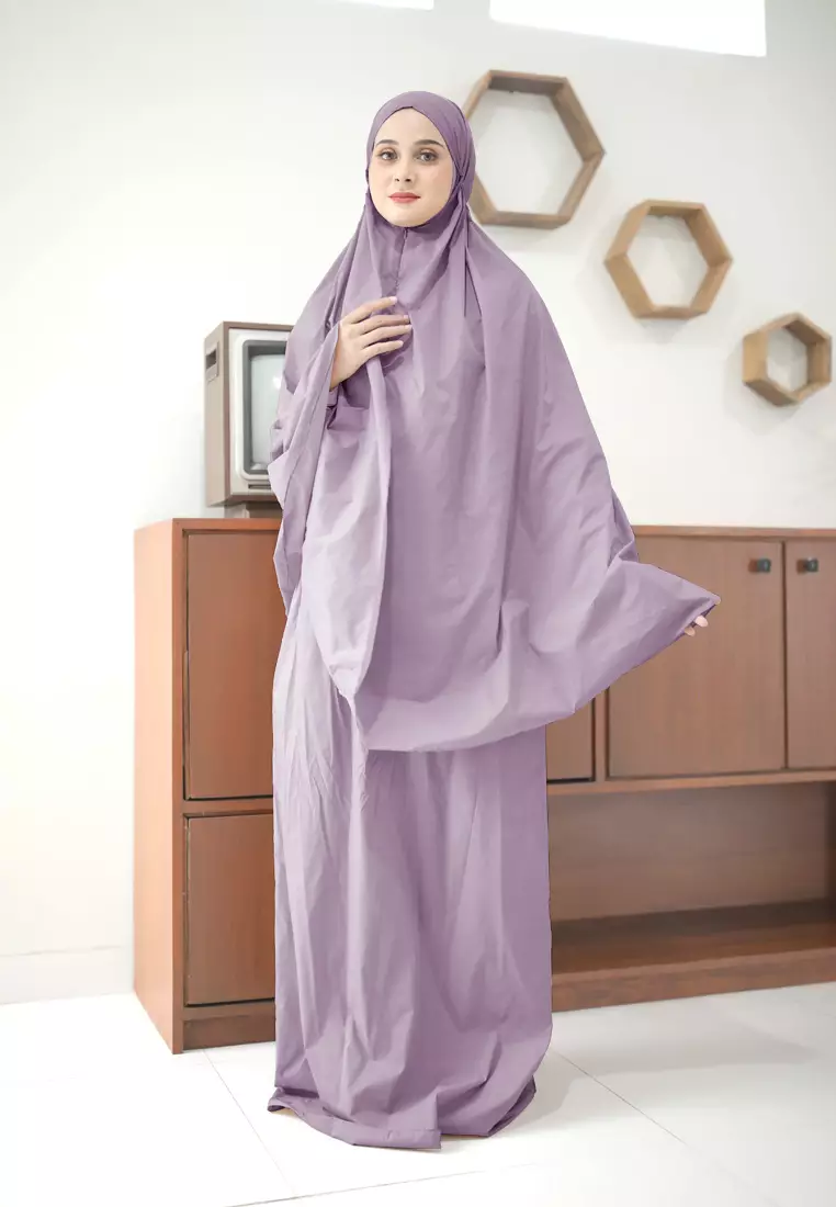 Zalwa Prayer Set | Mukena Travel Polos Resleting 2in1 | Mukena Dewasa - Purple Orchid