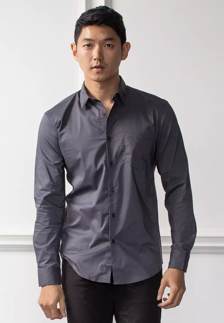 Kemeja tangan panjang Formal Stretch oxcon Charcoal