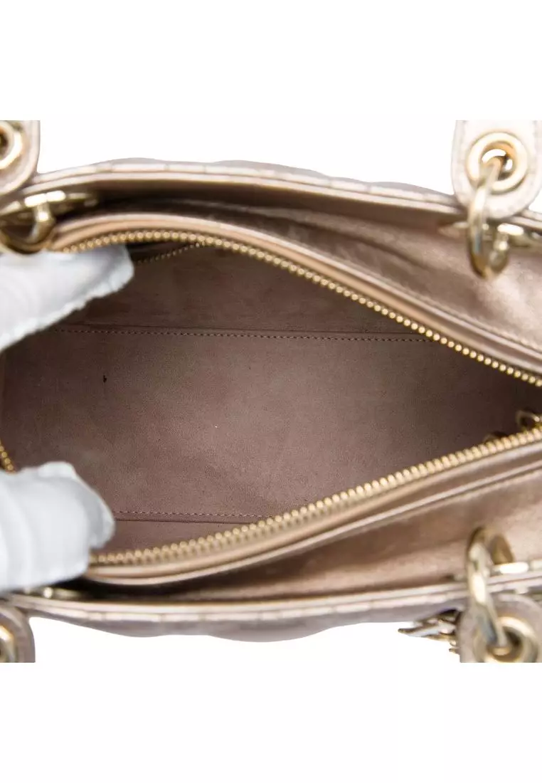 Pre-Loved Dior Medium Metallic Lambskin Cannage Lady Dior