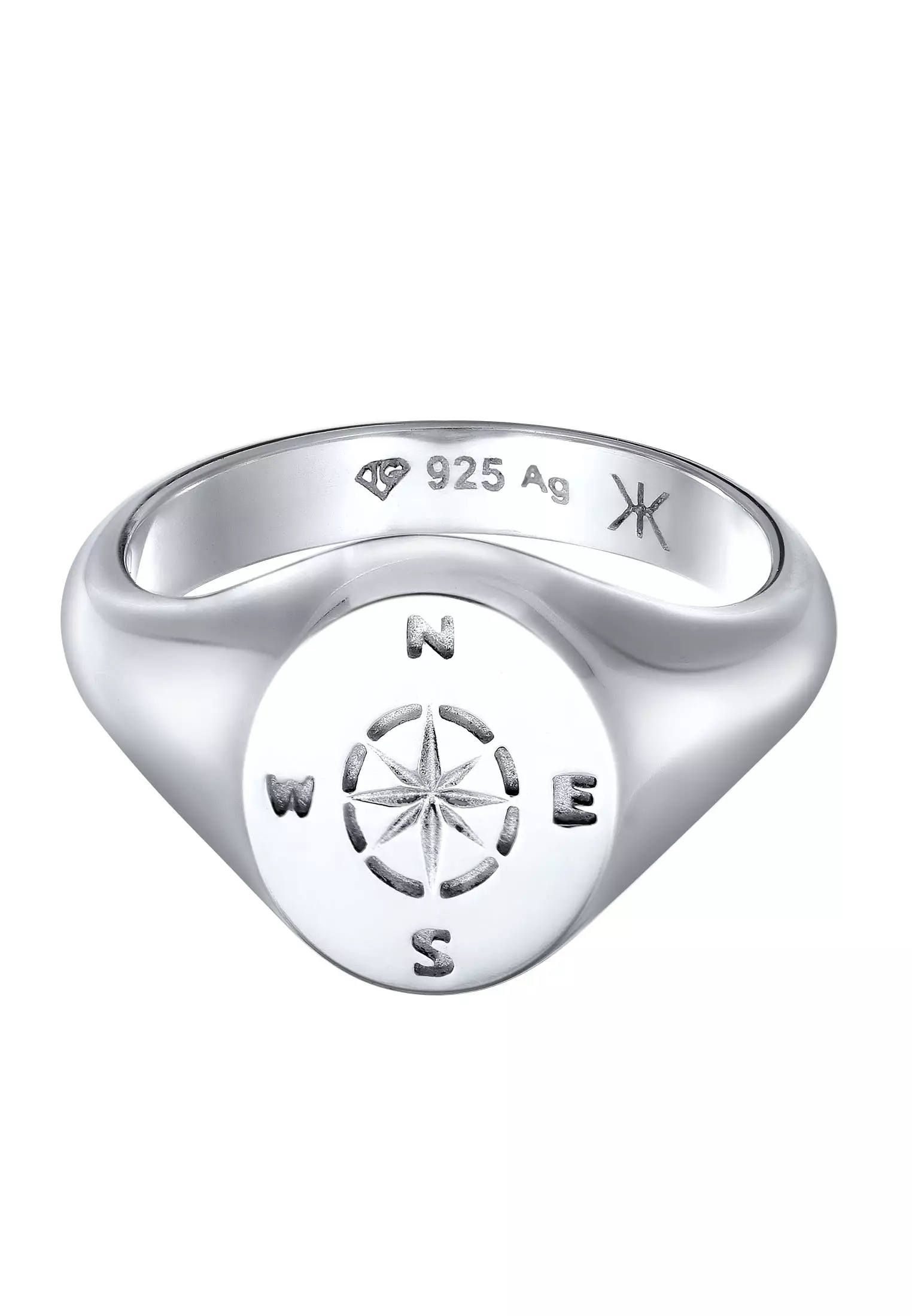 Men's Silver Compass Signet Ring