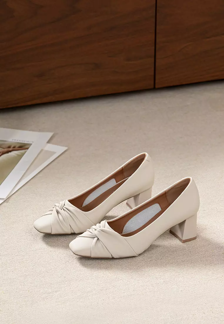 5.5CM Pleated Strap Microfiber Leather Pumps TH568-1