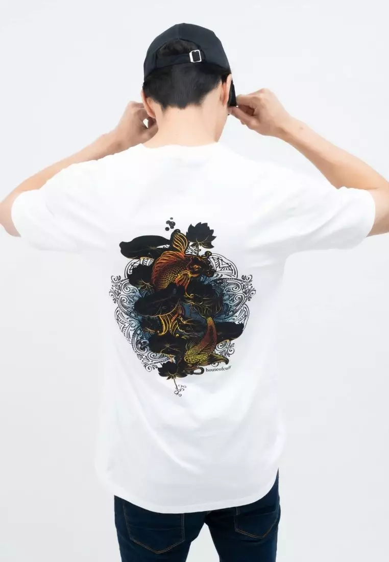 Houseofcuff T-shirt Kaos Putih Motif Ikan Hitam Tersedia Size S-4XL