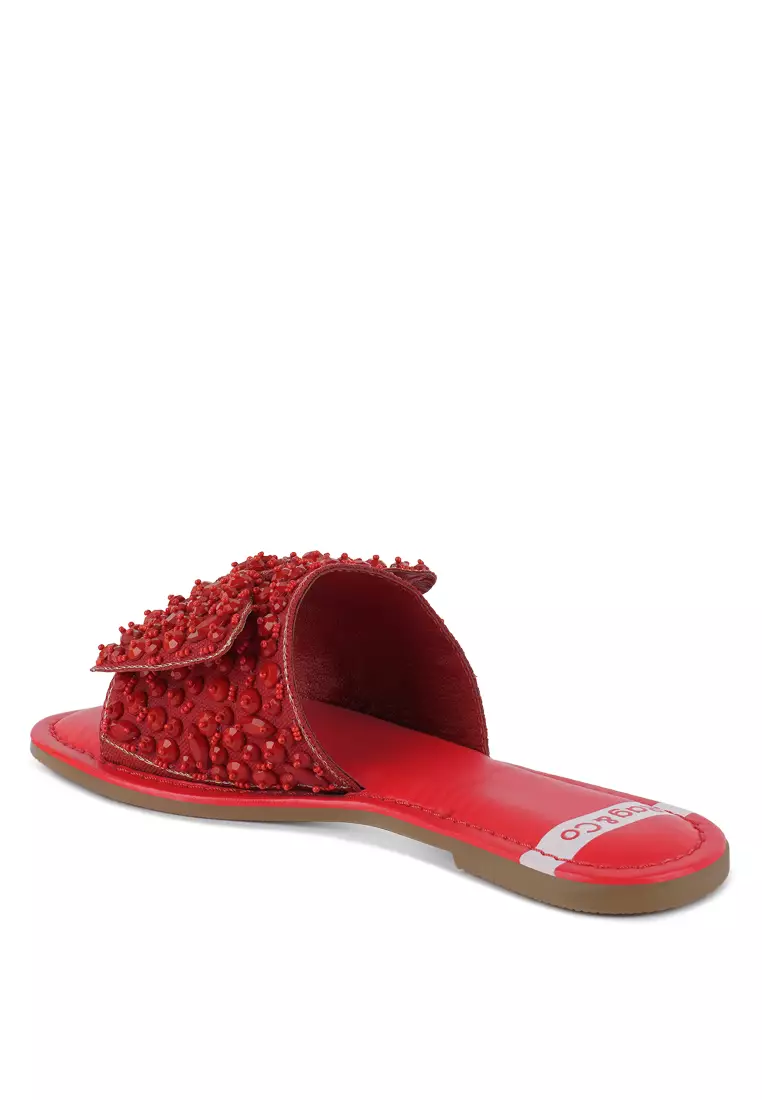 Sepatu Flat Berhias Pita Besar Warna Merah