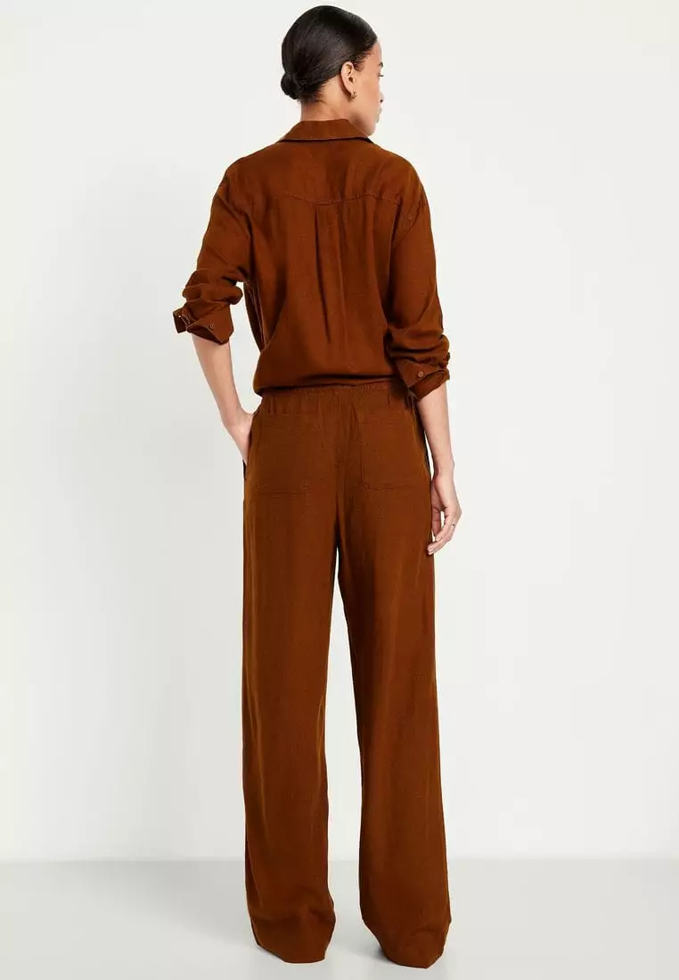 High-Waisted Linen-Blend Wide-Leg Pants