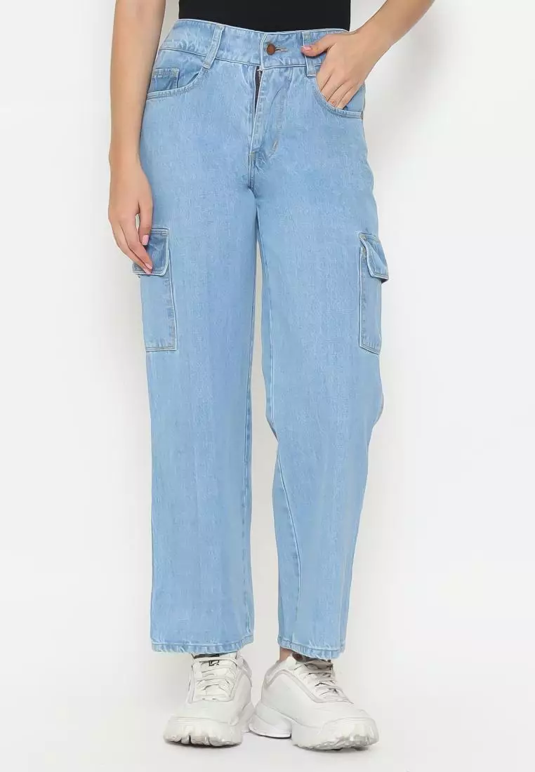 Fitwear Studio - Highwaist Cargo Kulot Jeans VIONZY - LIGHT BLUE KRT