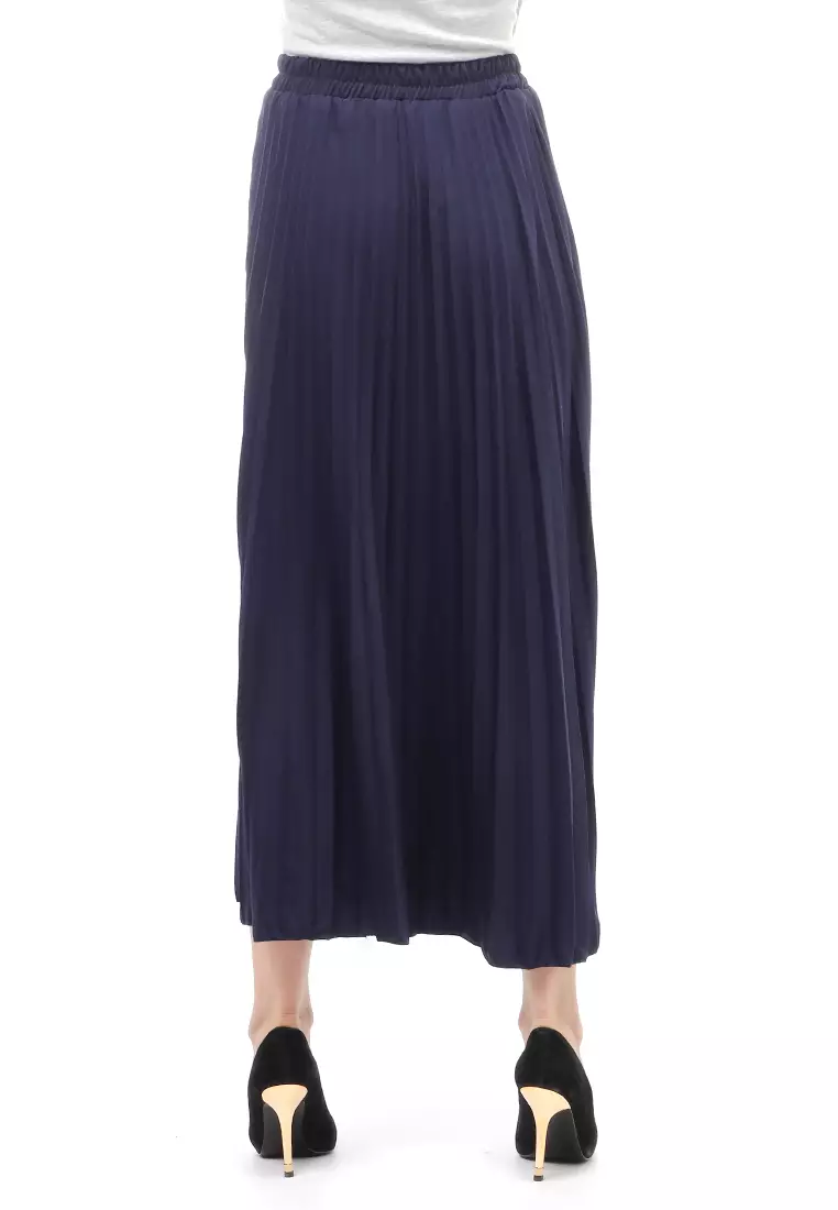 Skirt Plisket Bawahan Wanita Motif Polos Relaxed Fit - Navy