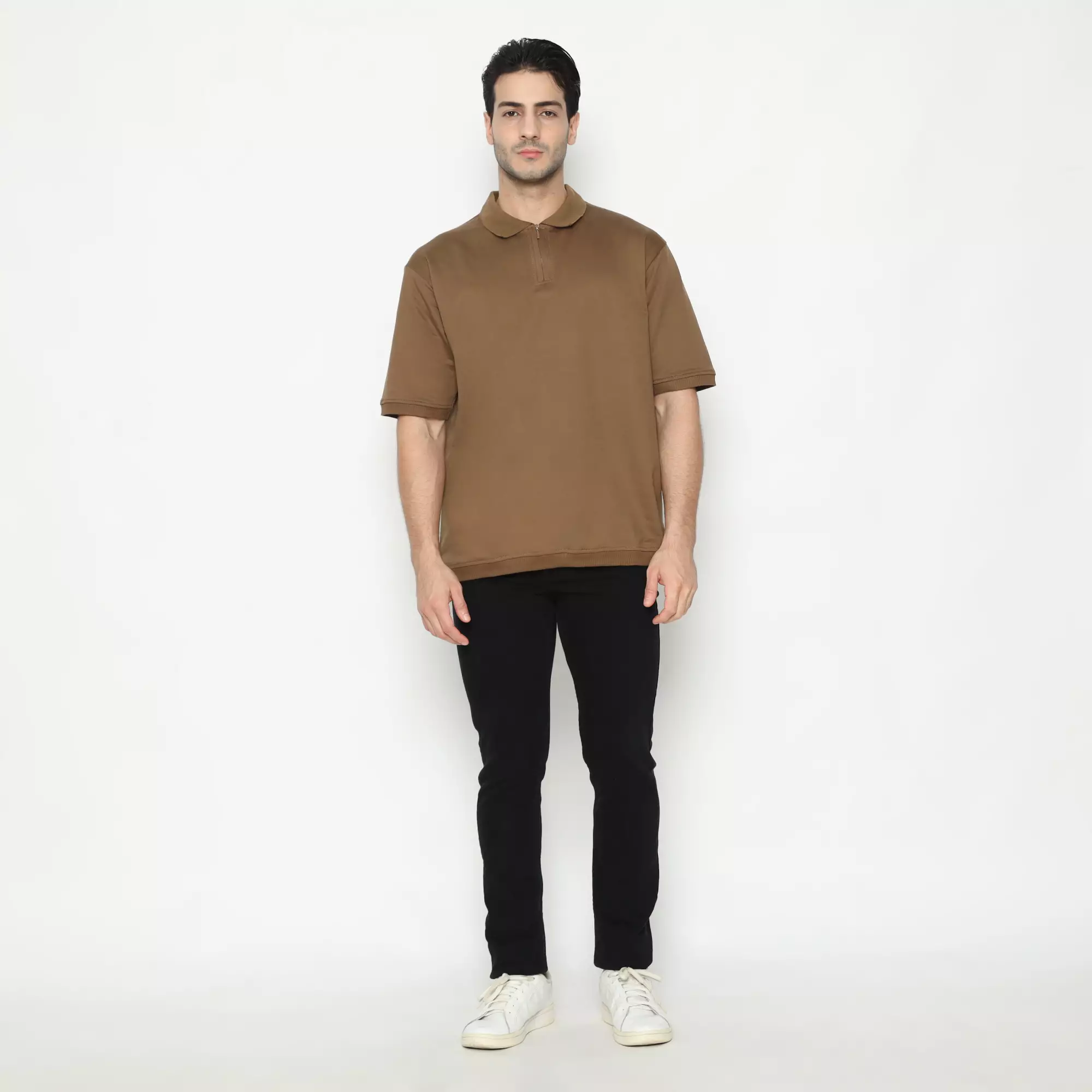 LARUSSO Malibu & Cabana- Asher Oversize Half Zip Polo Shirt - Liquor Coffee