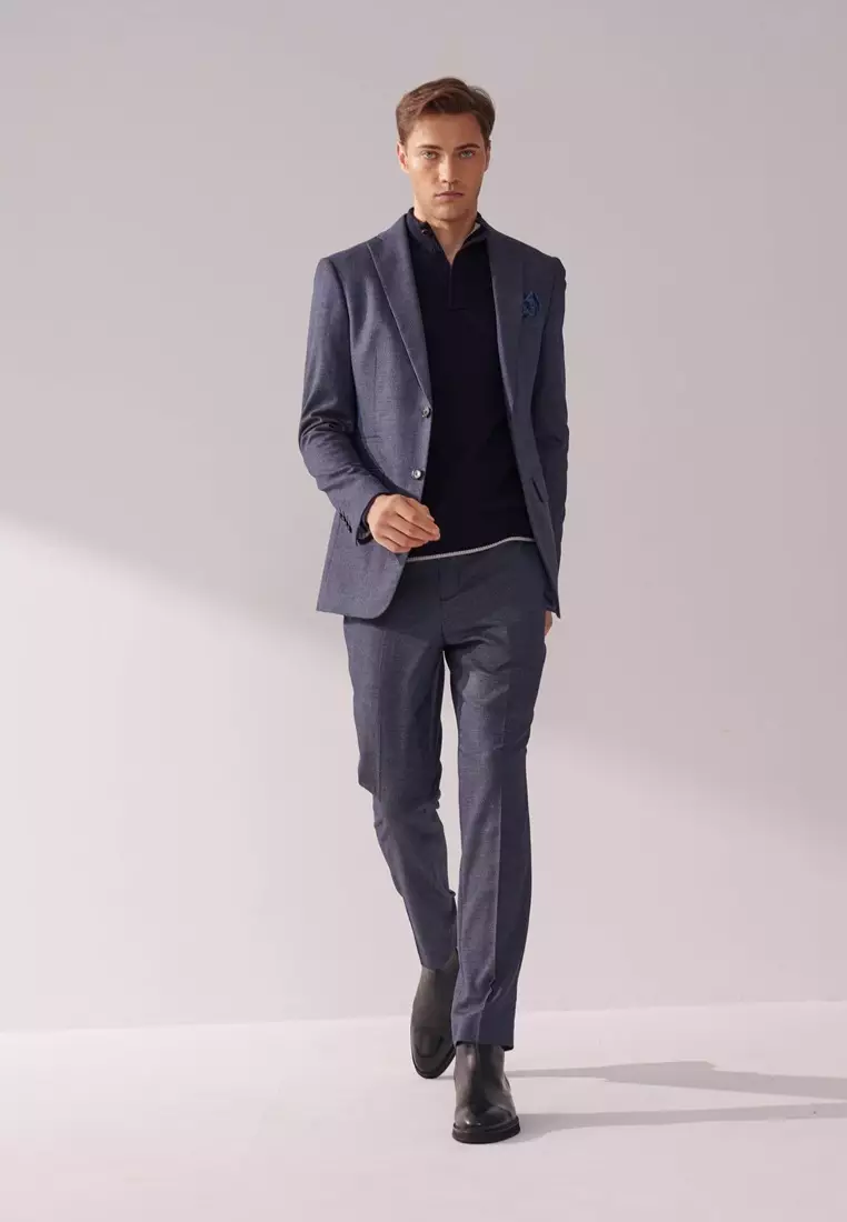Midnight Blue textured Tailored Suit