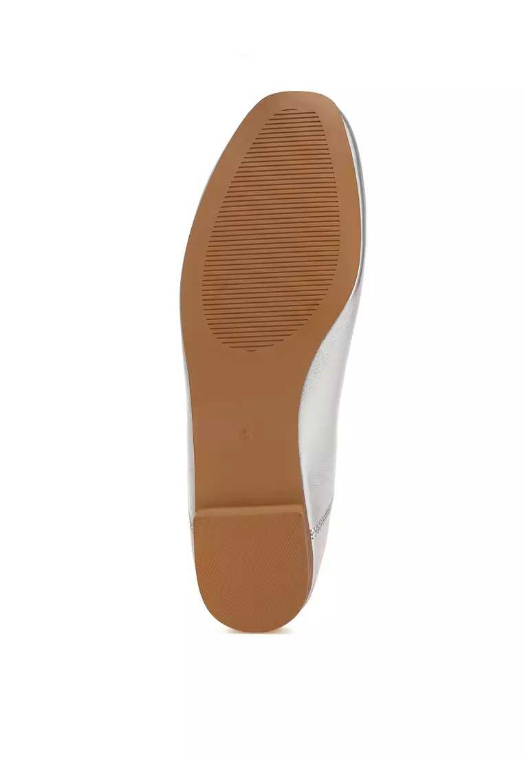 Bow Detail Metallic Ballerinas in Silver