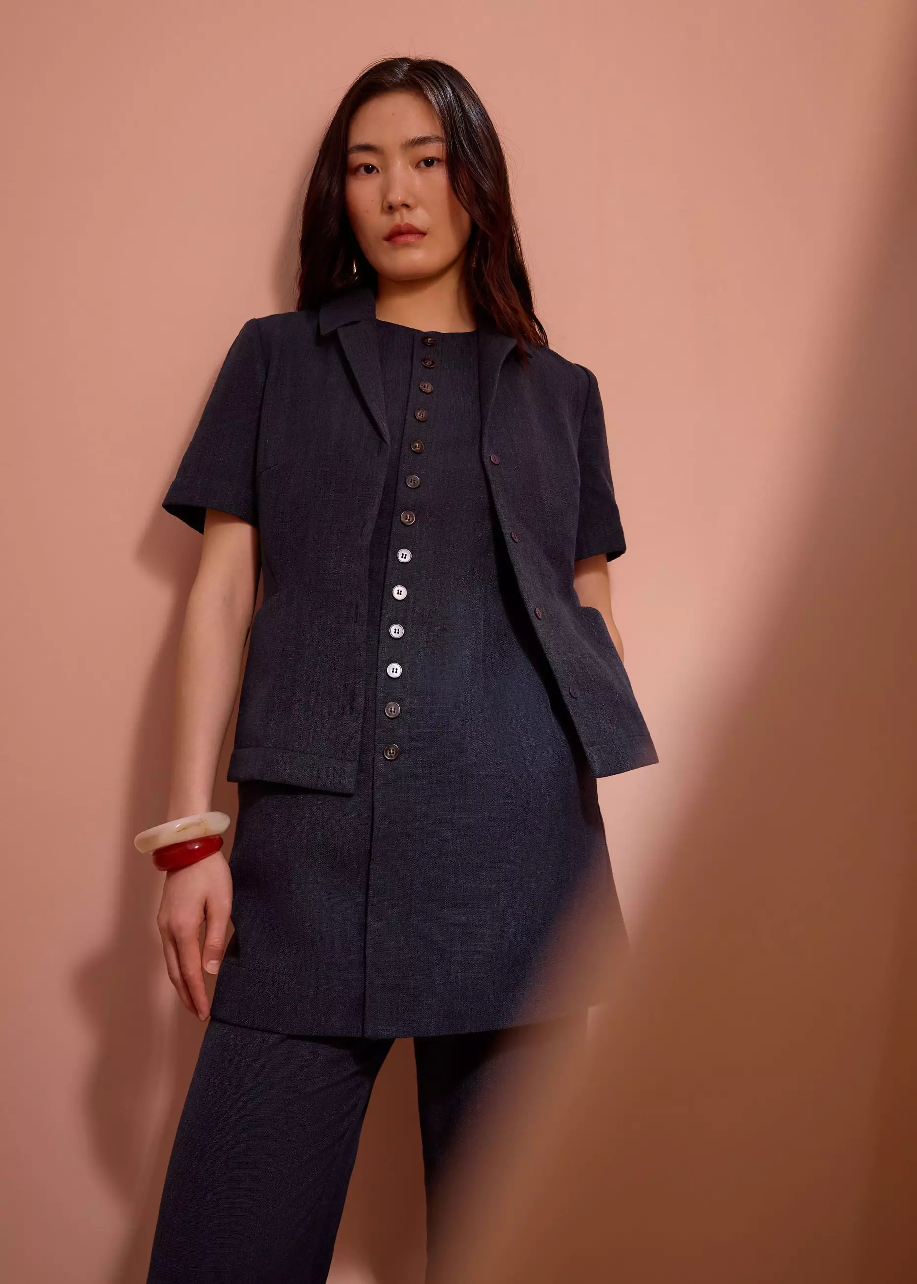 Dress Wanita - Rani Textured Button Down Mini Dress