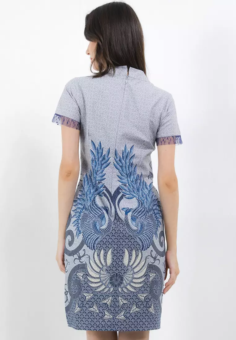 Dress Wanita Bodyfit Batik Furing Lining Zikia Blue