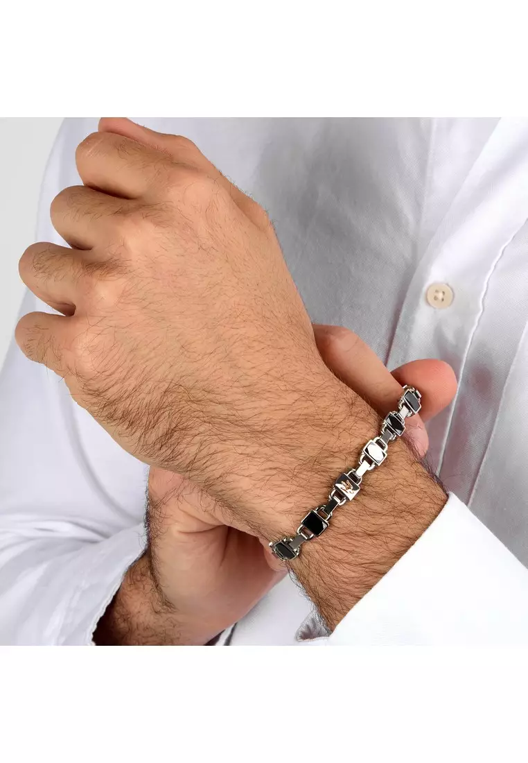 Maserati Jewels 190+30 mm Men's Bracelet, Stainless Steel, Black Ceramic, Rose Gold Logo, JM424ATZ41 (Adjustable)