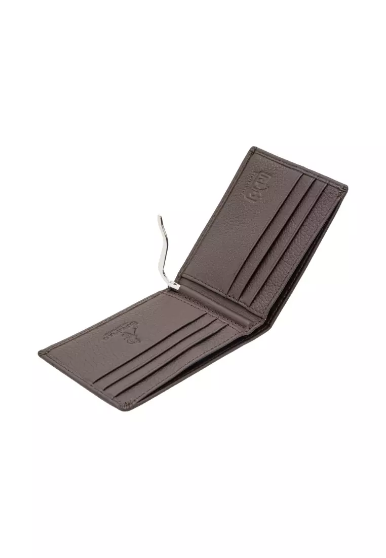 Top Grain Leather RFID Protection Money Clip Bifold Wallet with Bill Slot EWB 20958