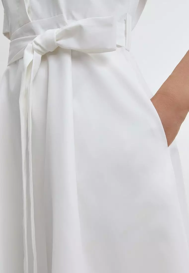 Belted Midi Dress - White