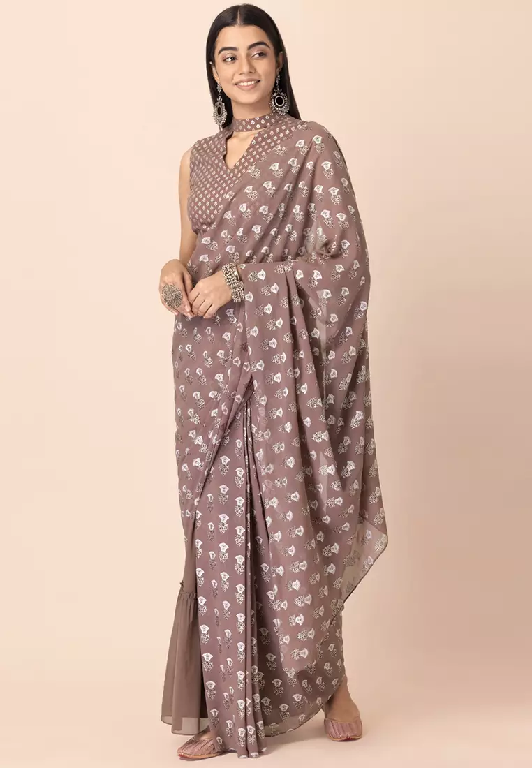 Dusty Pink Floral Boota Sari Skirt