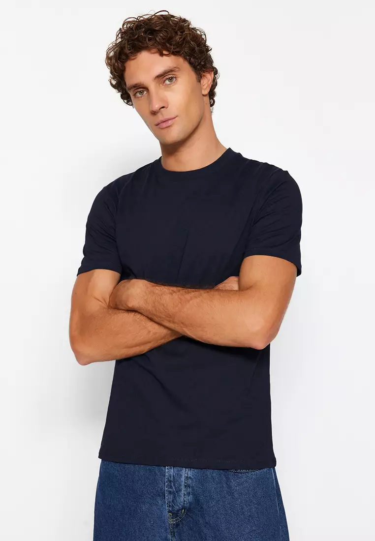 Stone-Navy Blue Basic Slim Fit 2-Pack Short Sleeve T-Shirt