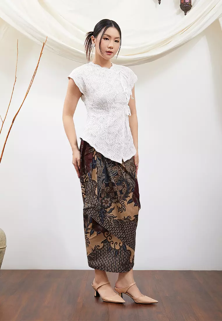 Enzy Batik Rok Lilit Ruffler Kalandra - Burgundy