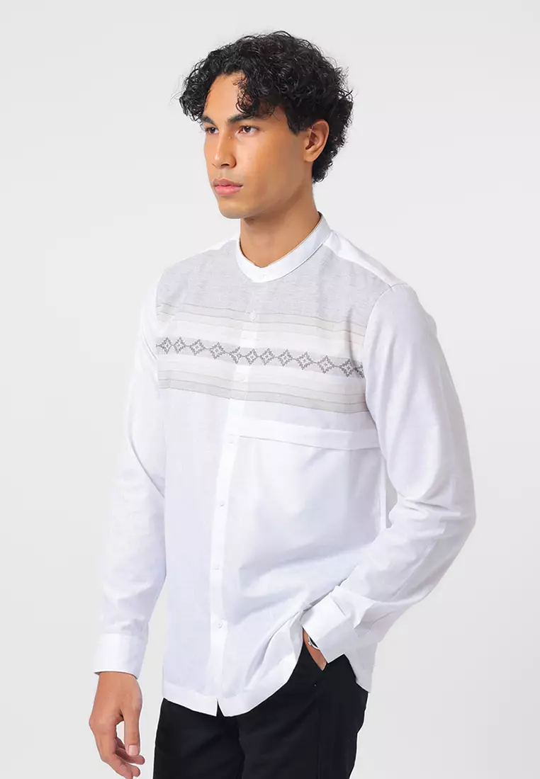 Kemeja Koko Pria Lengan Panjang ARISH WHITE Baju Muslim Pria