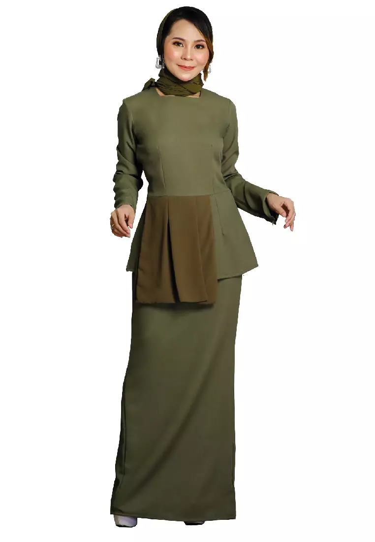 Kurung Modern Modest Fashion Army Green