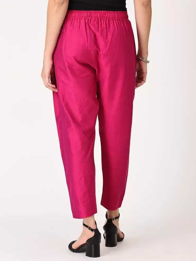 Embroidered Maternity Silk Kurta Set with Nursing - Magenta