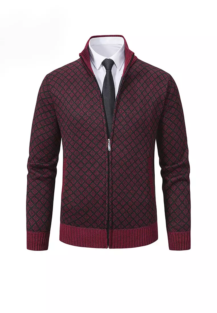 VANSA Fashionable Plaid Knitted Jacket VCM-Kw-228-6967