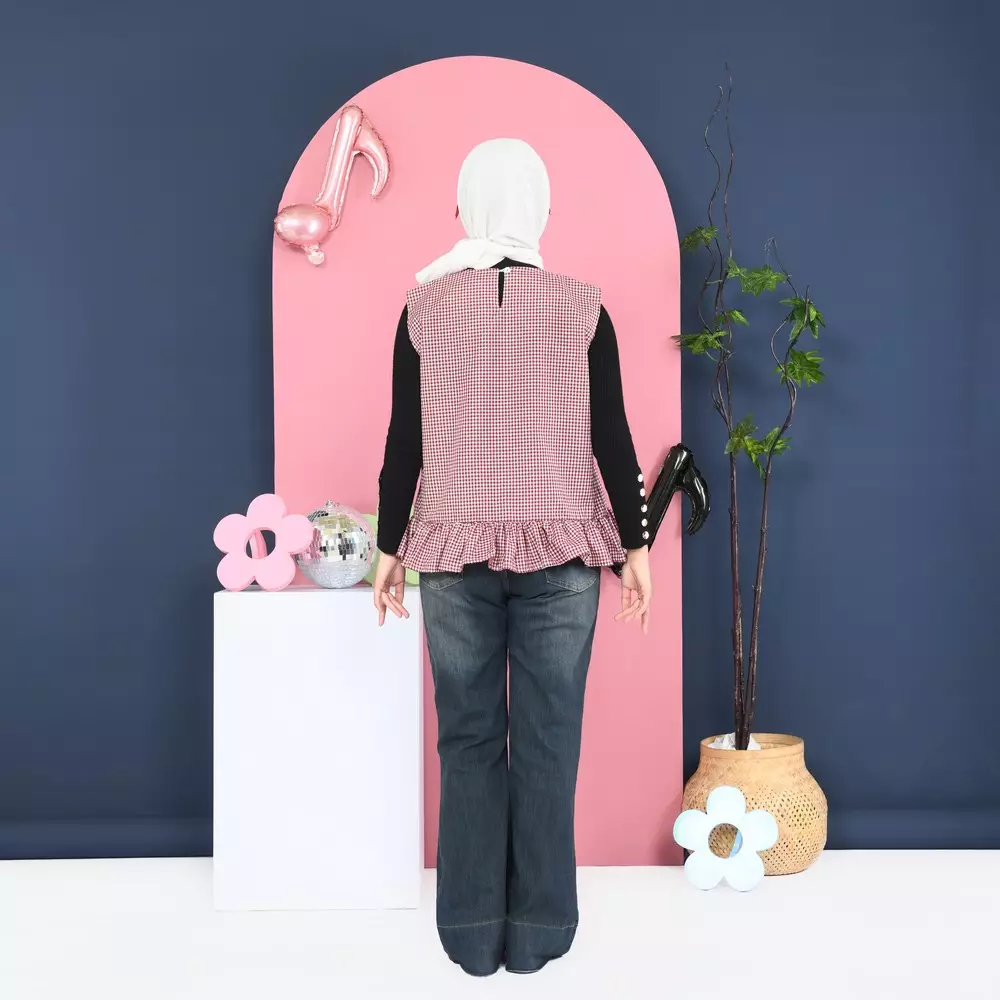 Tiya Sleeveless Tartan Basic Tops - Maroon M19867 R62S6