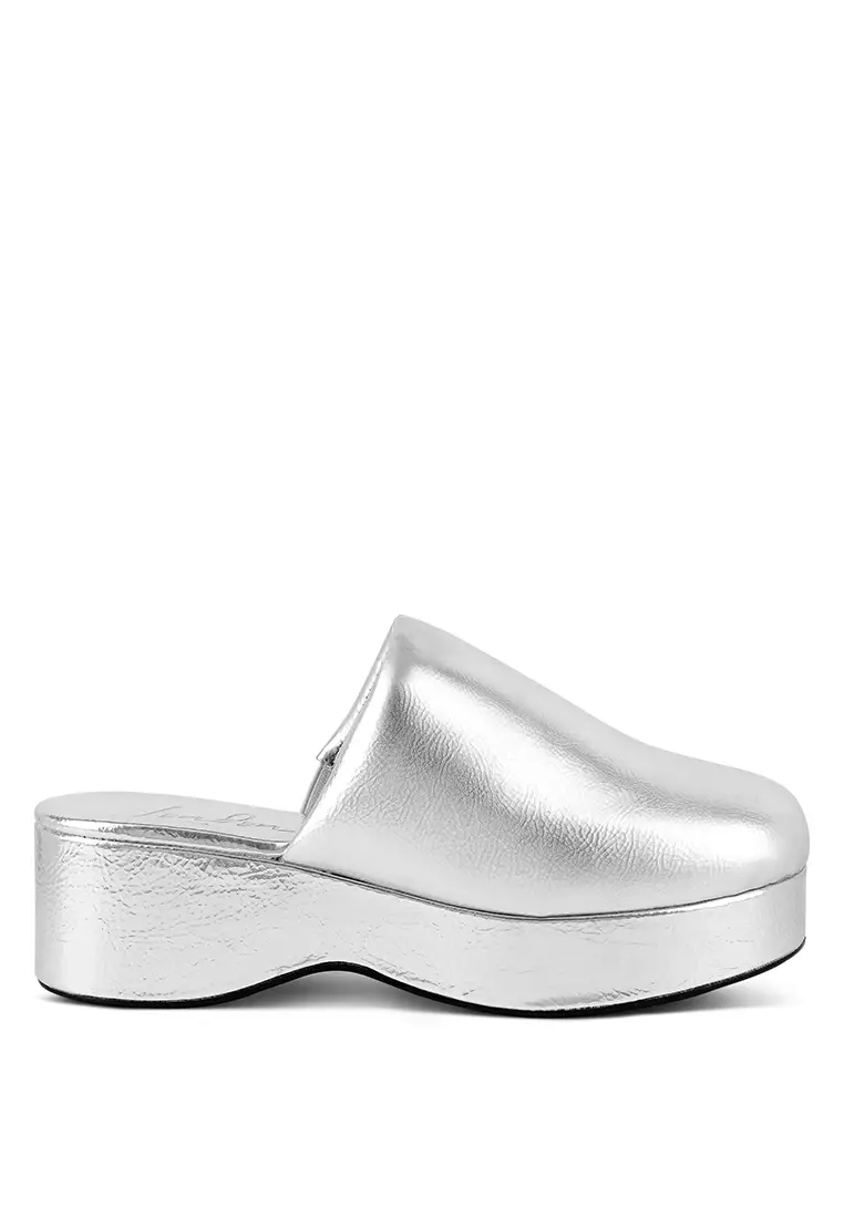 Discount on London Rag  shoes - SKU: Silver Solid Platform Slip On Mules