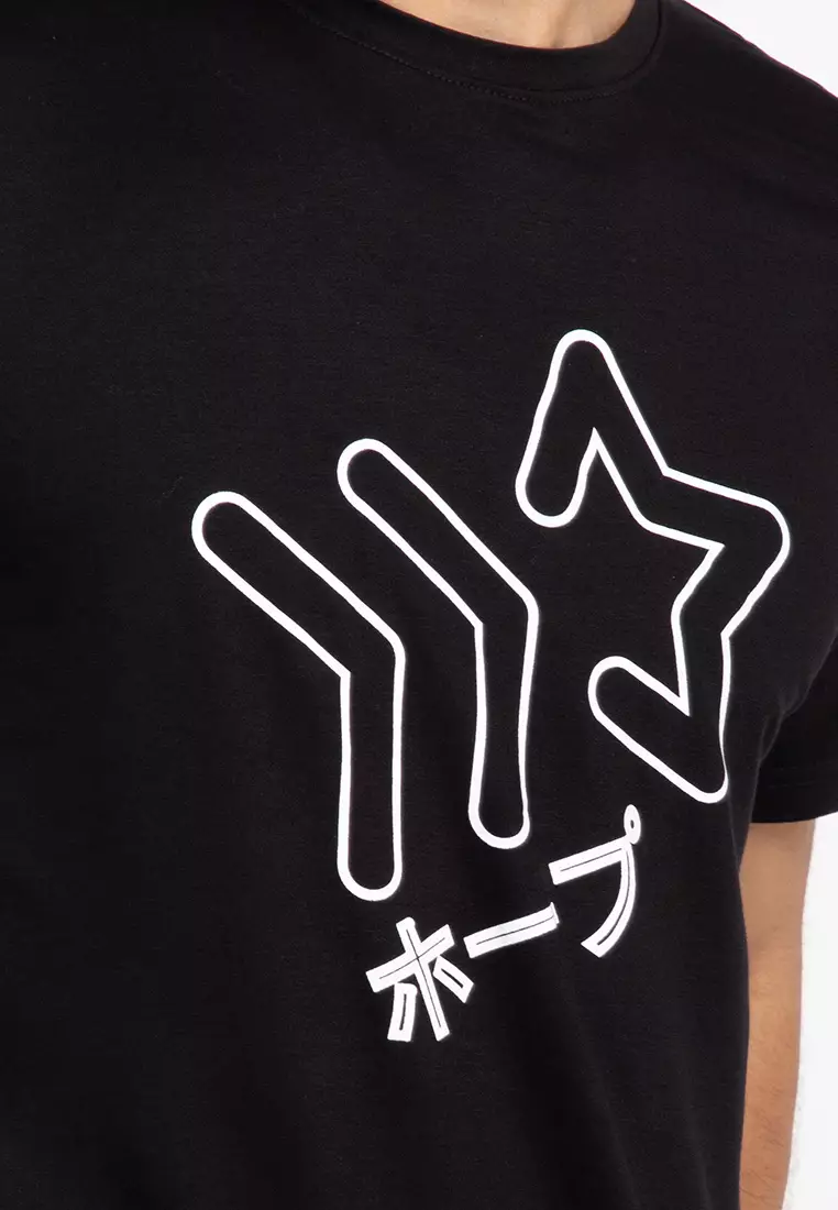 NT227E circle logo outline T-shirt anti kusut Hitam