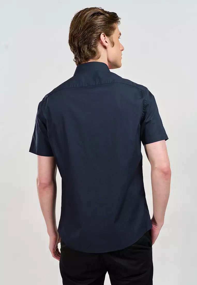 Men's Slim Fit Black Microprint Short Sleeve Shirt